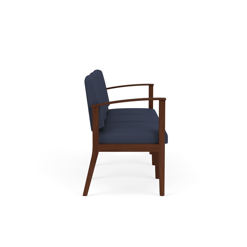 Amherst Wood Reception Waiting Room Healthcare 3-Seat Chair / Walnut Wood / Blue