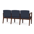 Amherst Wood Reception Waiting Room Healthcare 3-Seat Chair / Walnut Wood / Blue