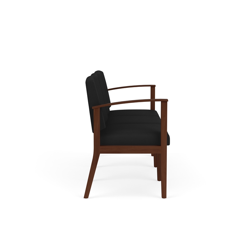 Amherst Wood Reception Waiting Room 3-Seat Chair / Walnut Wood / Black