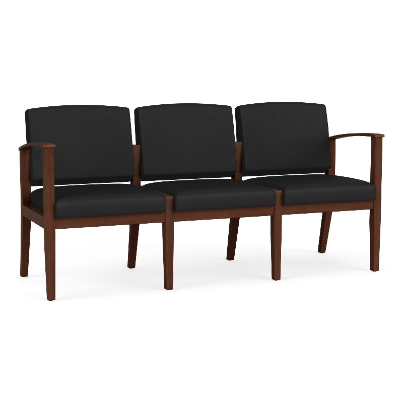 Amherst Wood Reception Waiting Room 3-Seat Chair / Walnut Wood / Black