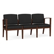 Amherst Wood Reception Waiting Room 3-Seat Chair / Walnut Wood / Black