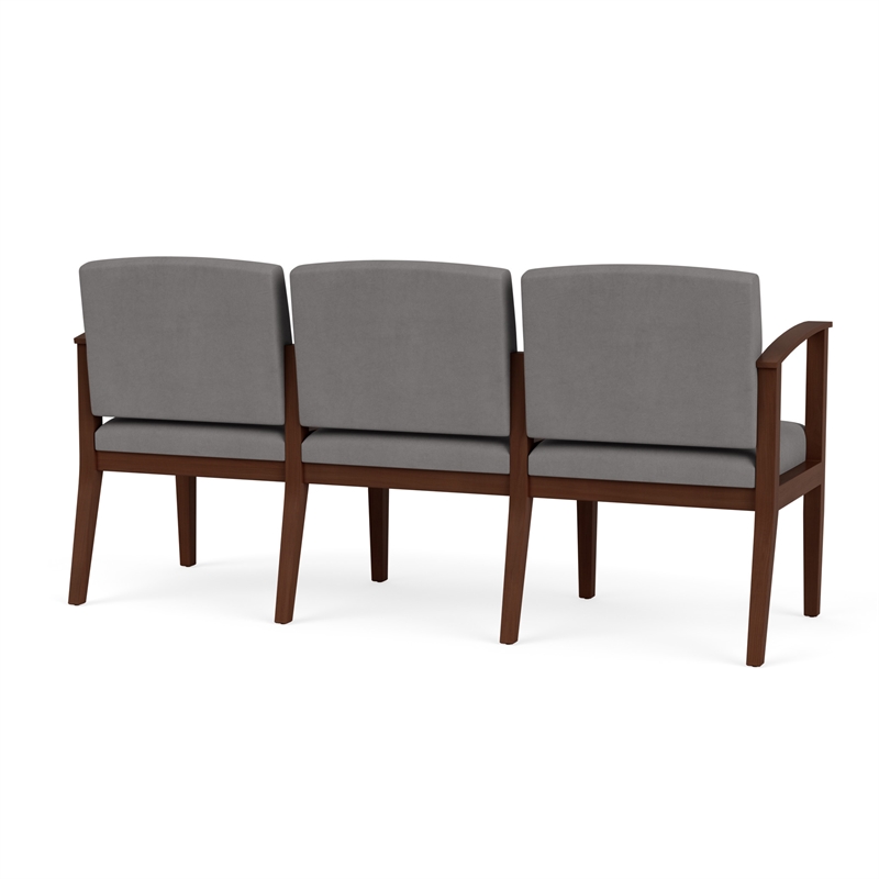 Amherst Wood Reception Waiting 3-Seat Chair / Walnut Wood / Light Gray