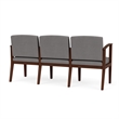 Amherst Wood Reception Waiting 3-Seat Chair / Walnut Wood / Light Gray