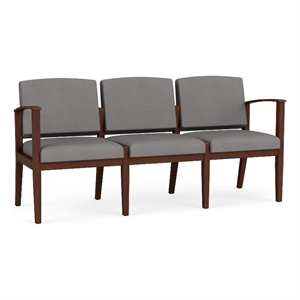 Amherst Wood Reception Waiting 3-Seat Chair / Walnut Wood / Light Gray