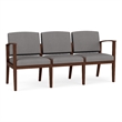 Amherst Wood Reception Waiting 3-Seat Chair / Walnut Wood / Light Gray