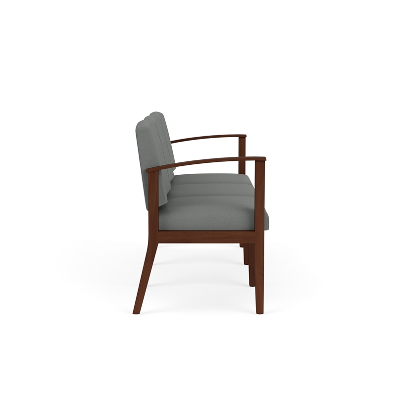 Amherst Wood Reception Waiting 3-Seat Chair / Walnut Wood / Light Gray