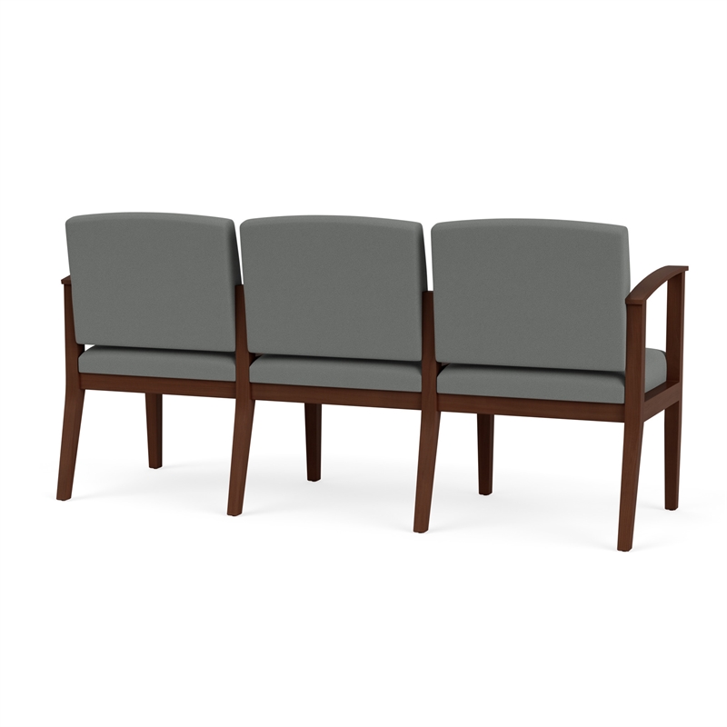 Amherst Wood Reception Waiting 3-Seat Chair / Walnut Wood / Light Gray