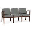 Amherst Wood Reception Waiting 3-Seat Chair / Walnut Wood / Light Gray