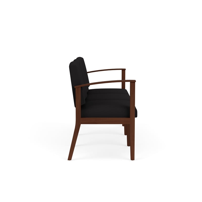 Amherst Wood Reception Waiting Room 3-Seat Chair / Walnut Wood / Black