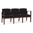 Amherst Wood Reception Waiting Room 3-Seat Chair / Walnut Wood / Black