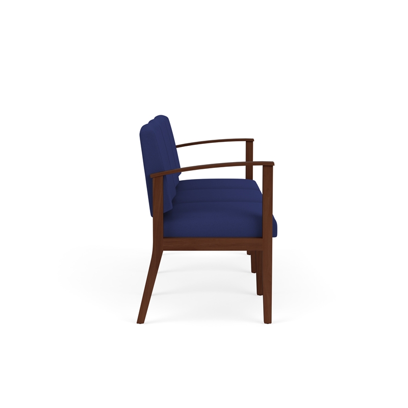 Amherst Wood Reception Waiting Room Healthcare 3-Seat Chair / Walnut Wood / Blue