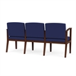 Amherst Wood Reception Waiting Room Healthcare 3-Seat Chair / Walnut Wood / Blue