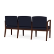 Amherst Wood Reception Waiting Room 3-Seat Chair / Walnut Wood / Navy Blue