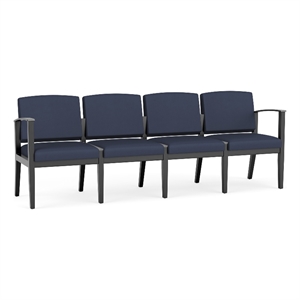 Amherst Wood Reception Waiting Room Healthcare 4-Seat Chair / Black Wood / Blue