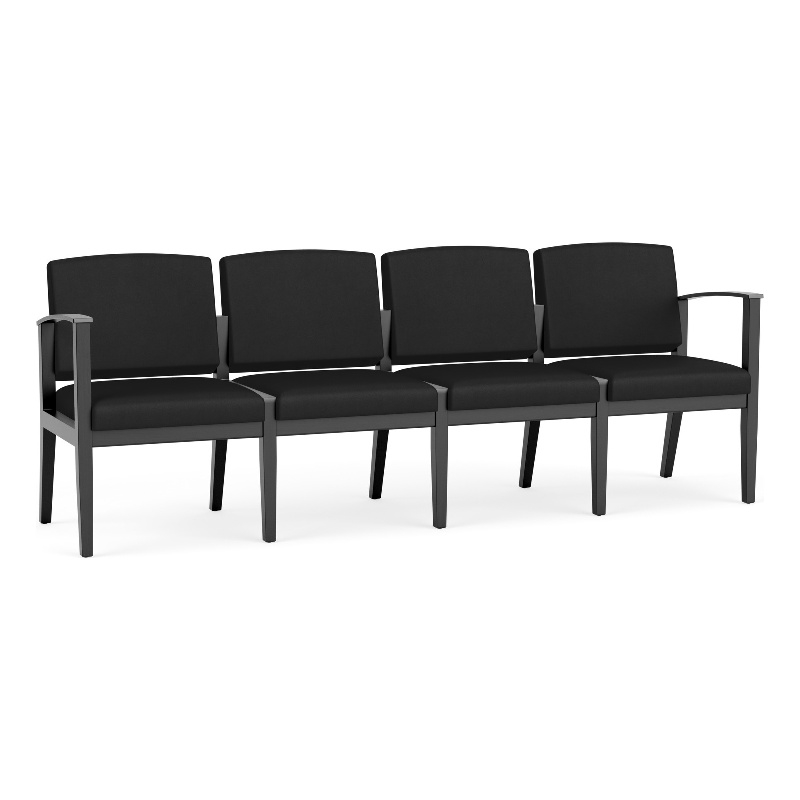 Amherst Wood Reception Waiting Room Healthcare 4-Seat Chair / Black Wood / Black
