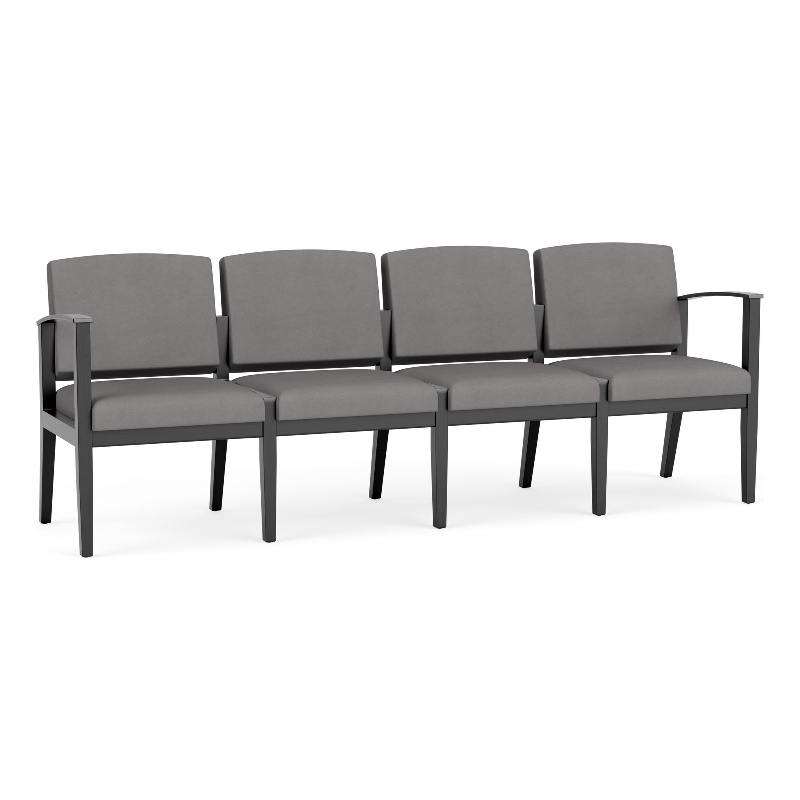 Amherst Wood Reception Waiting Room 4-Seat Chair / Black Wood / Light Gray