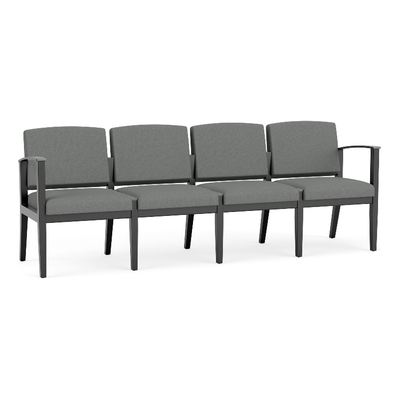 Amherst Wood Reception Waiting Room 4-Seat Chair / Black Wood / Light Gray