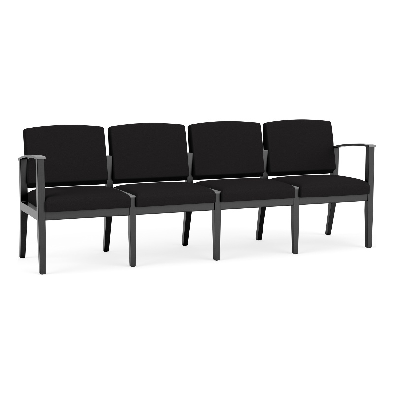 Amherst Wood Reception Waiting Room Healthcare 4-Seat Chair / Black Wood / Black
