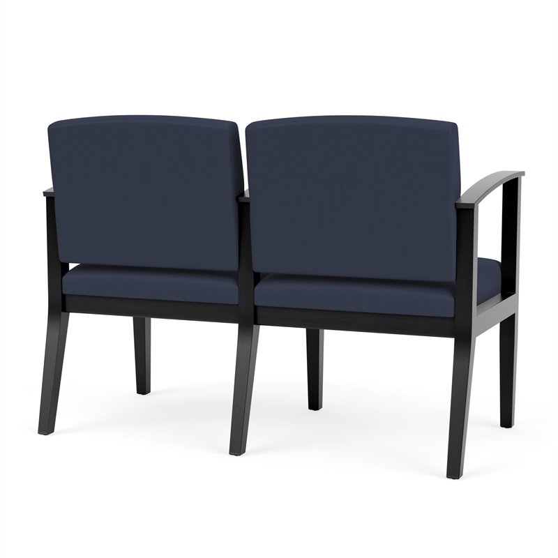 Amherst Wood Reception Waiting 2 Seat Tandem Seating / Black Wood / Blue