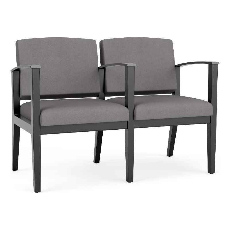 Amherst Wood Reception Waiting 2 Seat Tandem Seating / Black Wood / Light Gray
