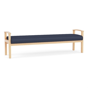 Amherst Wood Reception Waiting Room 19&quot 3 Seat Bench / Natural Wood / Blue