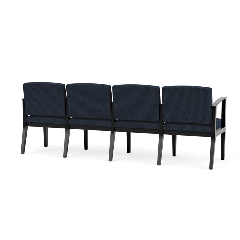 Amherst Wood Reception Waiting Room Healthcare 4-Seat Chair / Black Wood / Blue