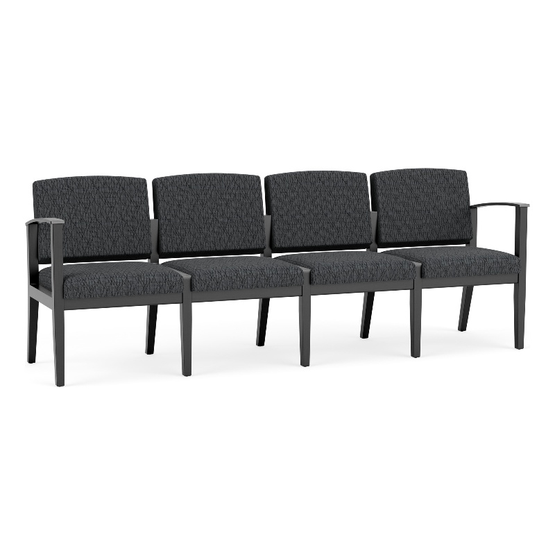 Amherst Wood Reception Waiting Room 4-Seat Chair / Black Wood / Dark Gray