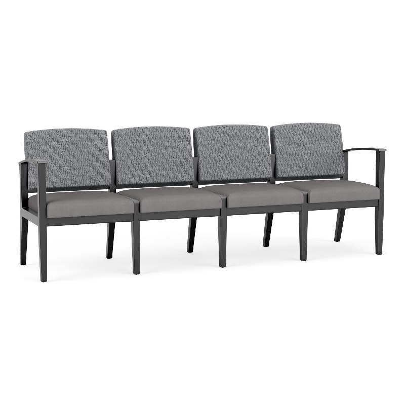 Amherst Wood Reception Waiting 4-Seat Chair / Black Wood / Gray / Gray