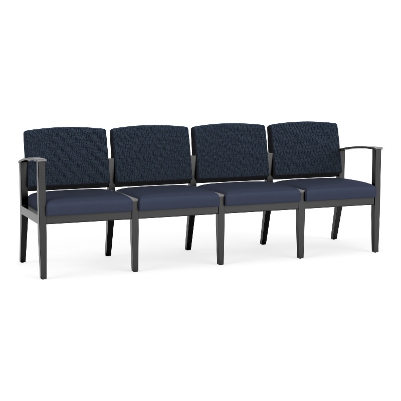 Amherst Wood Reception Waiting 4-Seat Chair / Black Wood / Blue / Blue