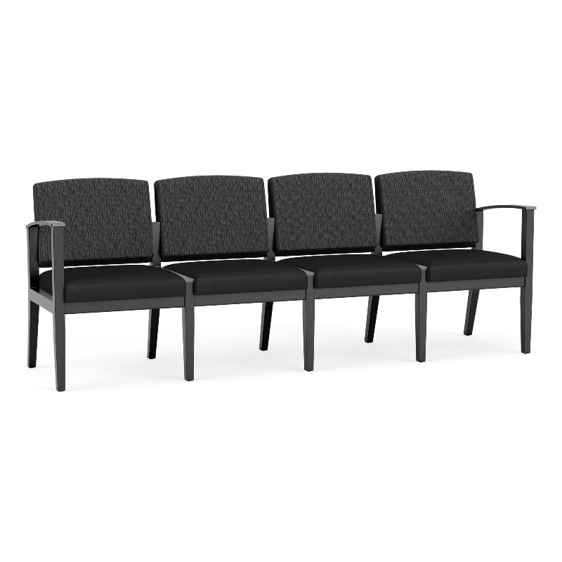 Amherst Wood Reception Waiting 4-Seat Chair / Black Wood / Dark Gray / Black