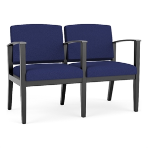 Amherst Wood Reception Waiting 2 Seat Tandem Seating / Black Wood / Blue