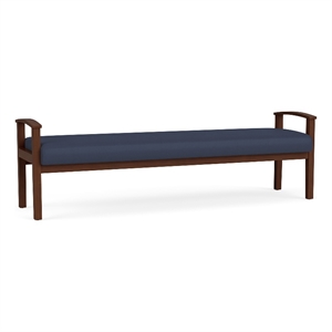 Amherst Wood Reception Waiting Room 19&quot 3 Seat Bench / Walnut Wood / Blue