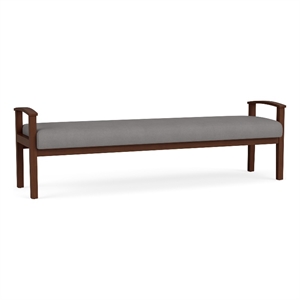 Amherst Wood Reception Waiting 19&quot 3 Seat Bench / Walnut Wood / Light Gray