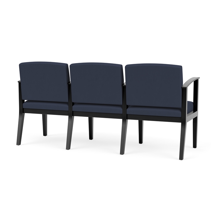 Amherst Wood Reception Waiting 3 Seat Tandem Seating / Black Wood / Blue