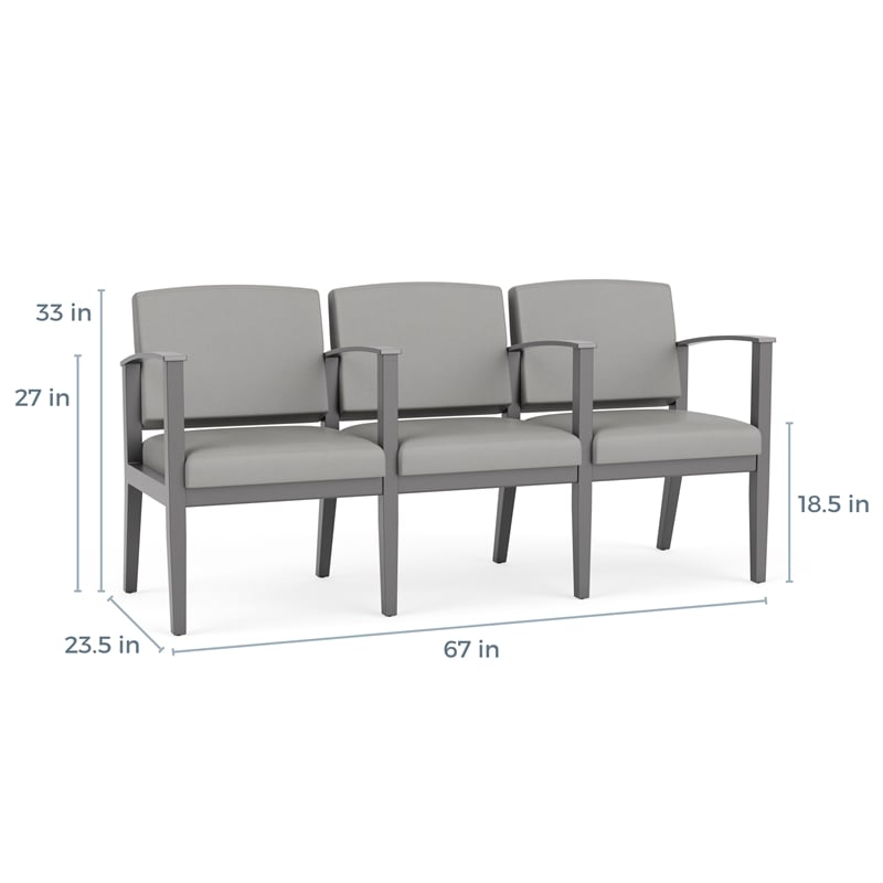 Amherst Wood Reception Waiting 3 Seat Tandem Seating / Black Wood / Blue