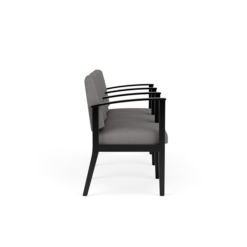 Amherst Wood Reception Waiting 3 Seat Tandem Seating / Black Wood / Light Gray