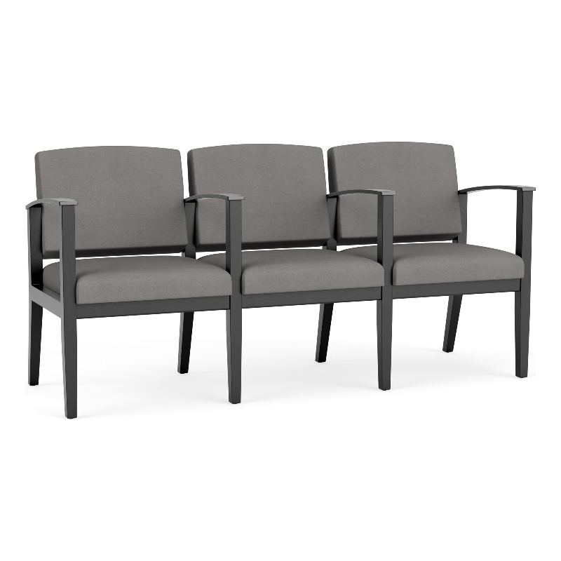 Amherst Wood Reception Waiting 3 Seat Tandem Seating / Black Wood / Light Gray