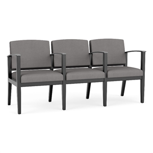amherst wood reception waiting 3 seat tandem seating / black wood / light gray