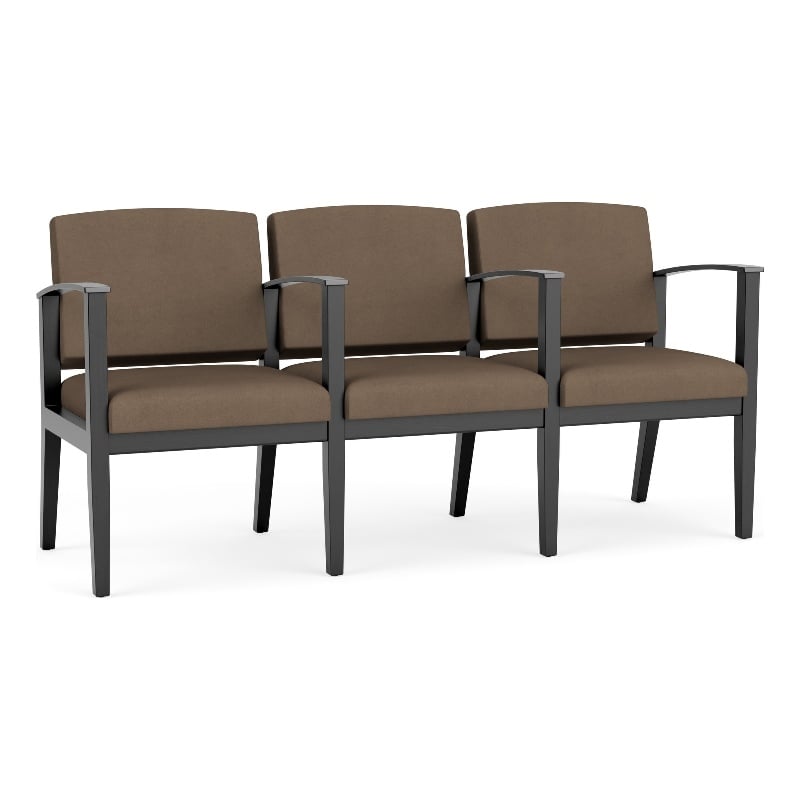 Amherst Wood Reception Waiting 3 Seat Tandem Seating / Black Wood / Brown