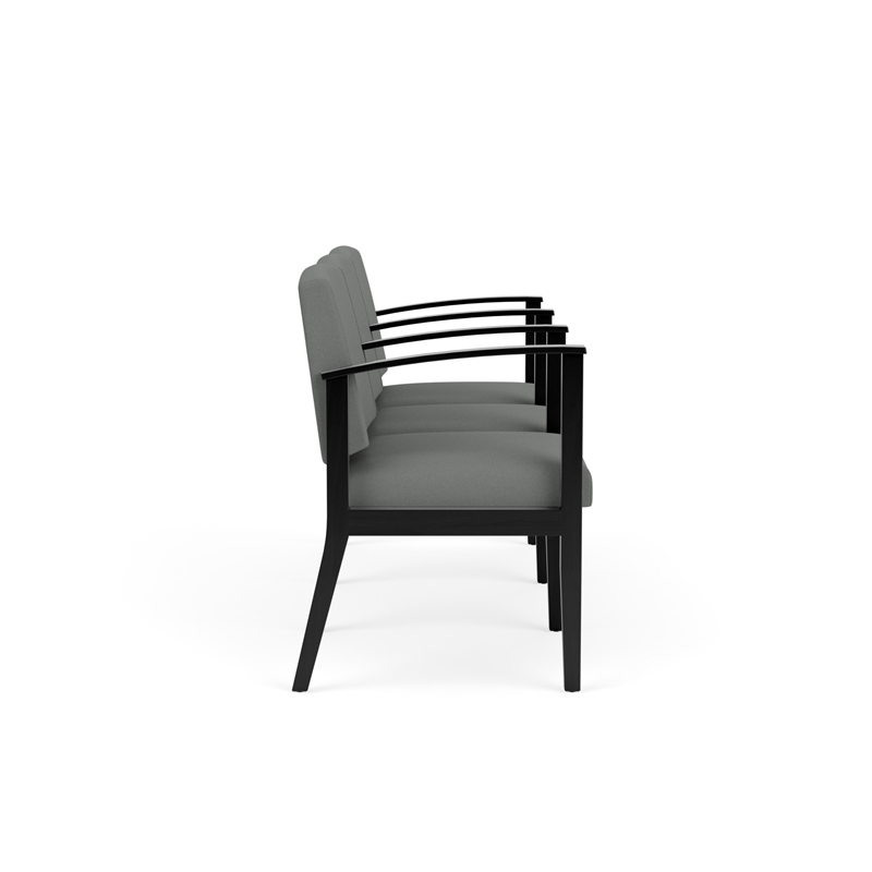 Amherst Wood Reception Waiting 3 Seat Tandem Seating / Black Wood / Light Gray