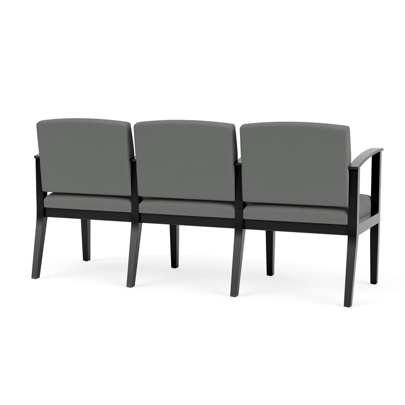 Amherst Wood Reception Waiting 3 Seat Tandem Seating / Black Wood / Light Gray