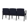 Amherst Wood Reception Waiting 3 Seat Tandem Seating / Black Wood / Navy Blue