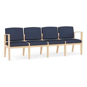 Amherst Wood Reception Waiting Room 4-Seat Chair / Natural Wood / Blue