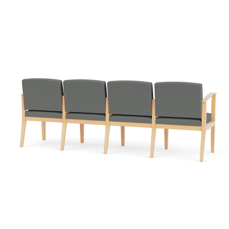 Amherst Wood Reception Waiting 4-Seat Chair / Natural Wood / Light Gray