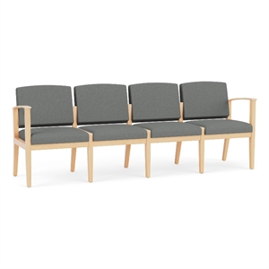 Amherst Wood Reception Waiting 4-Seat Chair / Natural Wood / Light Gray