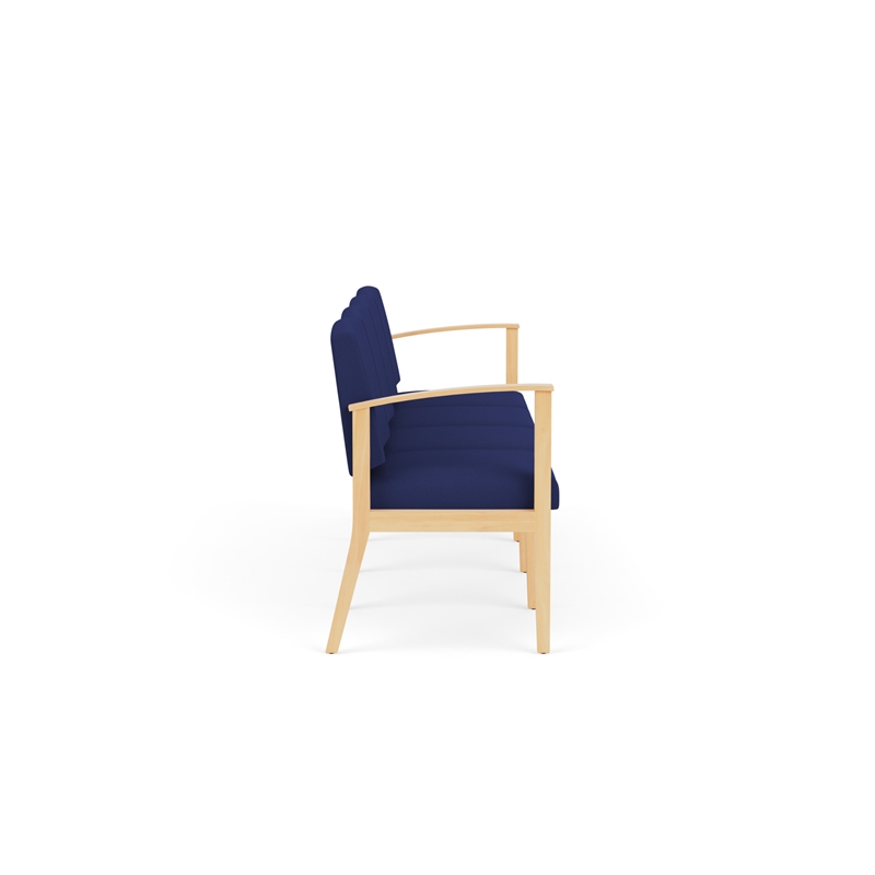 Amherst Wood Reception Waiting Room 4-Seat Chair / Natural Wood / Blue