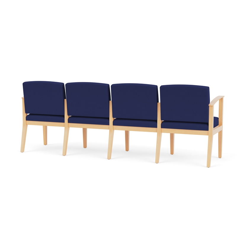 Amherst Wood Reception Waiting Room 4-Seat Chair / Natural Wood / Blue