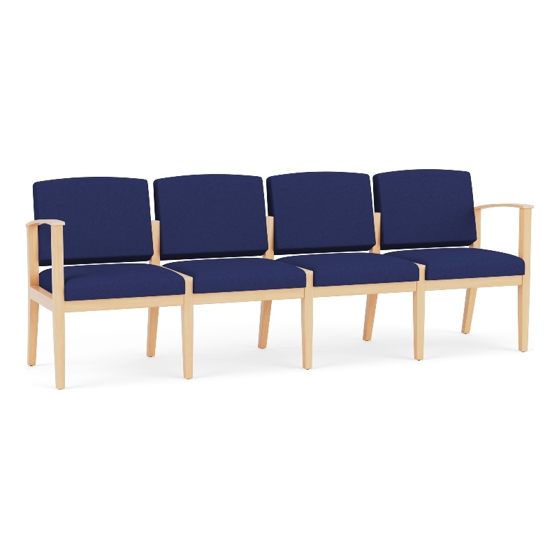 Amherst Wood Reception Waiting Room 4-Seat Chair / Natural Wood / Blue