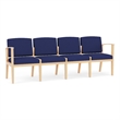 Amherst Wood Reception Waiting Room 4-Seat Chair / Natural Wood / Blue