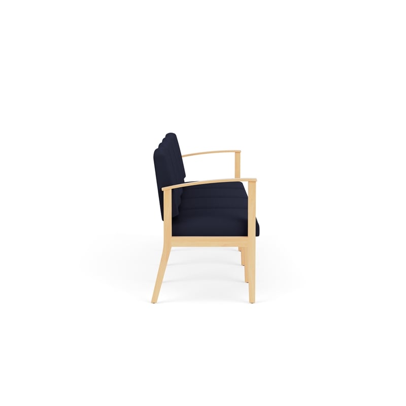 Amherst Wood Reception Waiting 4-Seat Chair / Natural Wood / Navy Blue